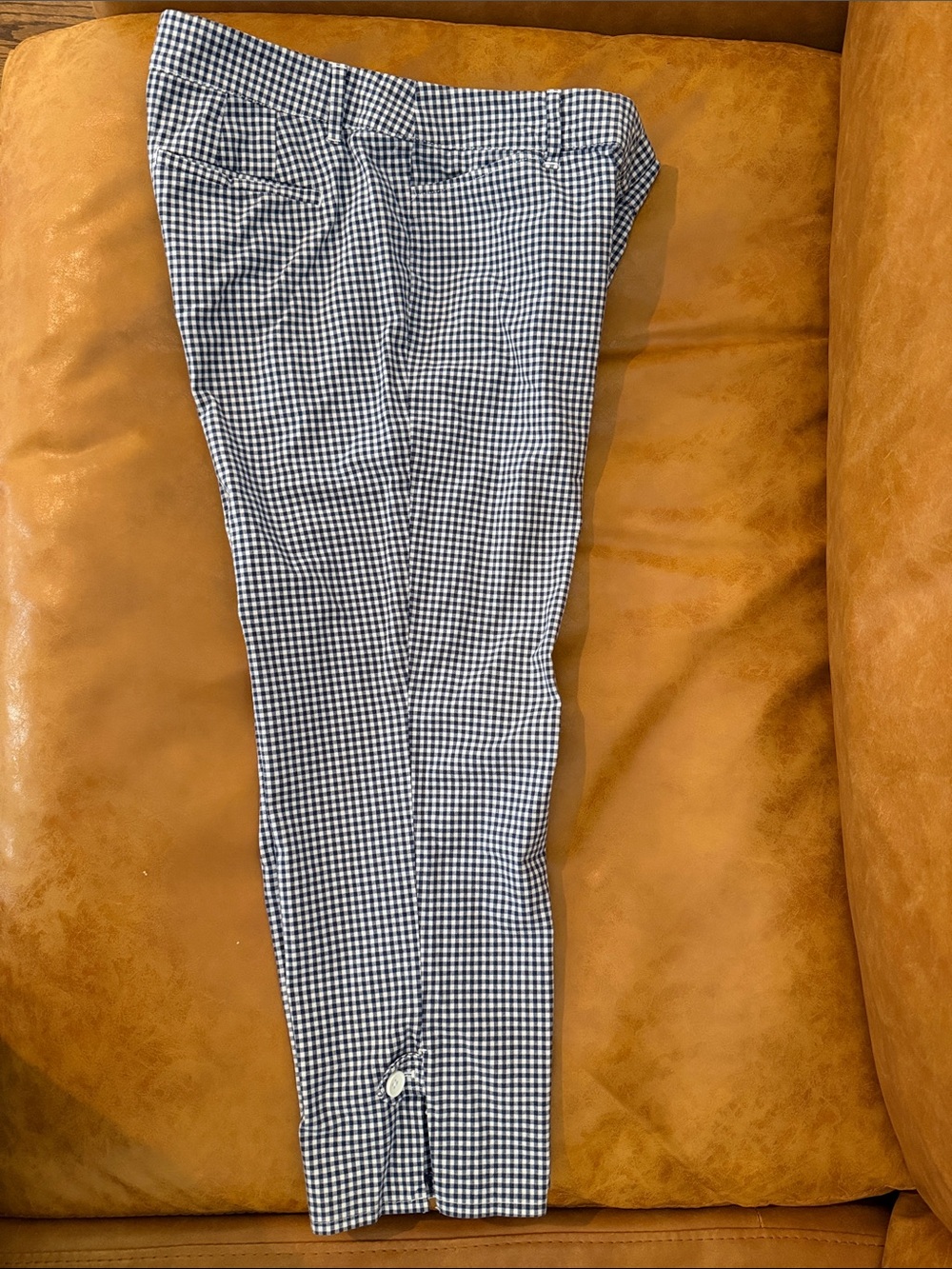 Talbots Navy & White Gingham Capris with Hem Button